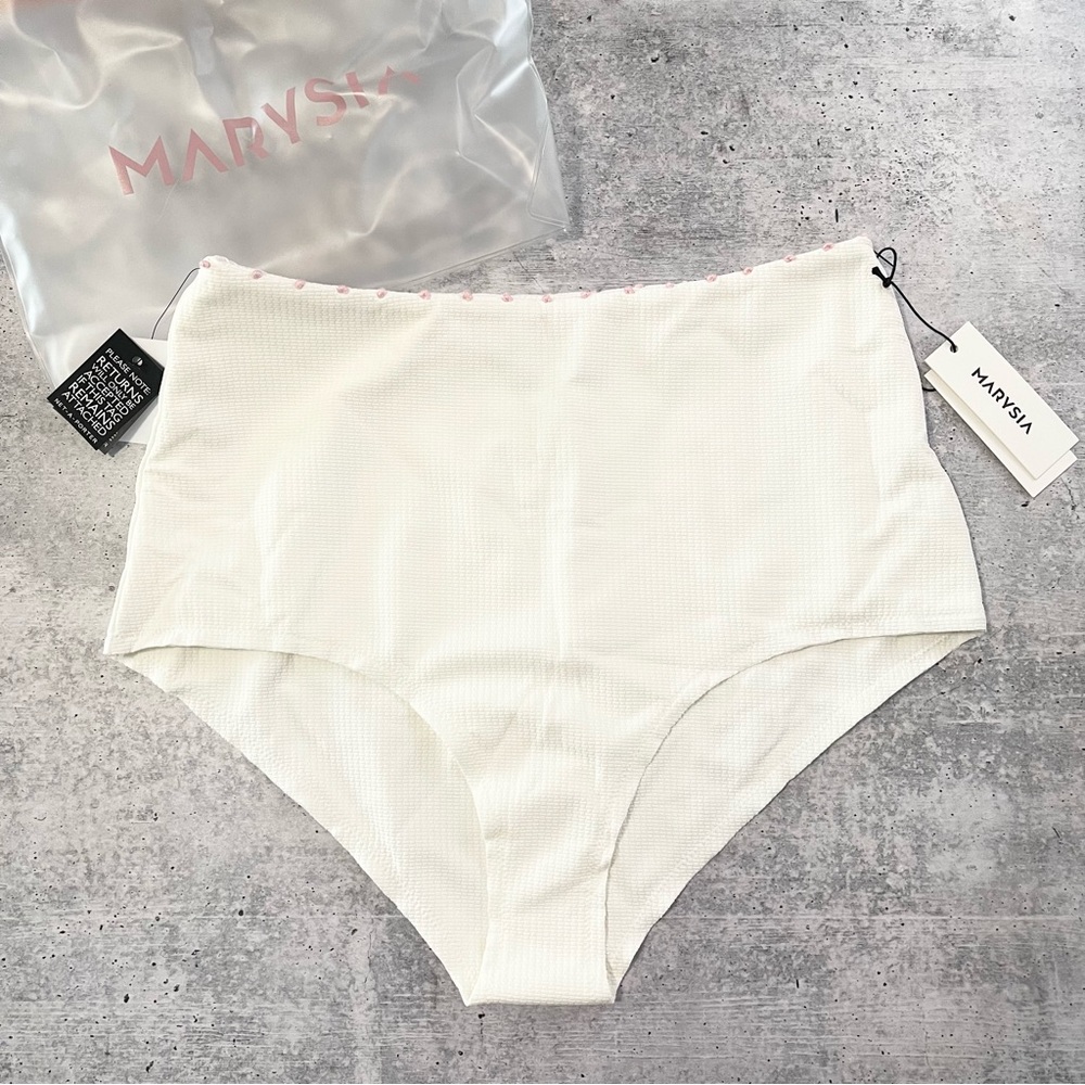 NWT Marysia High-Waisted Corsica Pom Pom Cream Bikini Bottom Medium